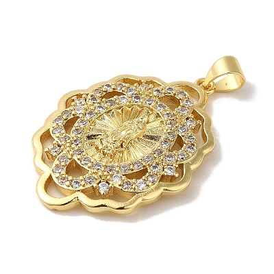 Rack Plating Brass Micro Pave Clear Cubic Zirconia Pendants KK-P267-14C-G-1