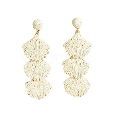 Bohemian Style Raffia Shell Shape Dangle Stud Earrings FS-WG568BC-09-1