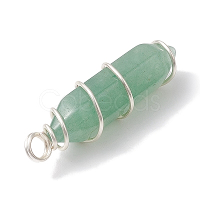 Natural Green Aventurine Double Terminal Pointed Pendants PALLOY-JF02673-02-1