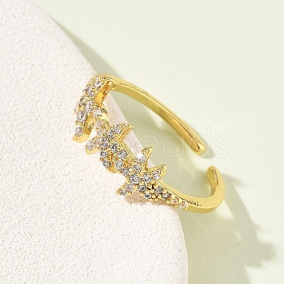 304 Stainless Steel Cubic Zirconia Cuff Open Rings for Women RJEW-Z122-02G-04-1