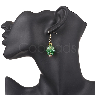 304 Stainless Steel Glass Seed Beads Christmas Tree Dangle Earrings EJEW-MZ00581-02-1