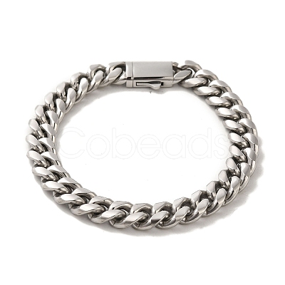 Non-Tarnish 304 Stainless Steel Cuban Link Chain Bracelets for Women Men BJEW-Q341-14D-P-1