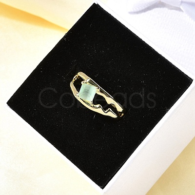 Square Brass Cat Eye Cuff Rings RJEW-G344-01G-03-1