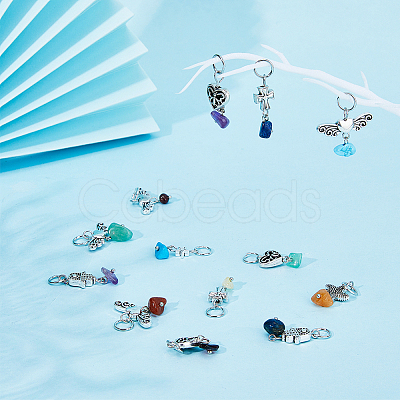 6 Sets 6 Styles Chakra Natural & Synthetic Mixed Stone Chips Alloy Pendants FIND-FH0006-29-1