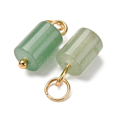 Natural Green Aventurine Column Charms with 304 Stainless Steel Jump Rings G-Q032-01F-1