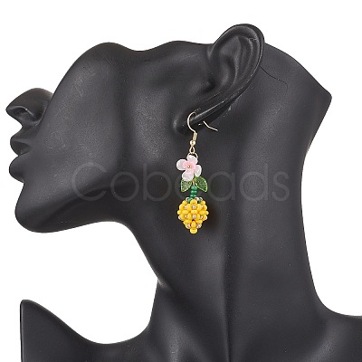 Flower 304 Stainless Steel Glass Seed Beads Dangle Earrings EJEW-MZ00470-03-1