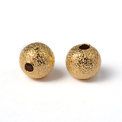 6mm Golden Color Brass Round Textured Beads X-EC248-G-1