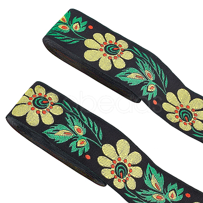 Ethnic Style Flower Pattern Polyester Ribbon OCOR-WH0047-47-1
