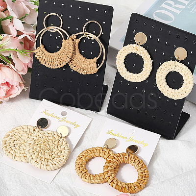 4 Pairs 4 Styles Rattan Dangle Stud Earrings EJEW-SP0001-16D-1