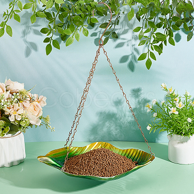 1Pc Leaf Iron Bird Hanging Feeder Tray AJEW-GA0007-34-1