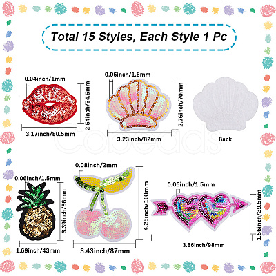 15Pcs 15 Styles Sequin Embroidery Cloth Iron On Patches DIY-CY0001-11-1