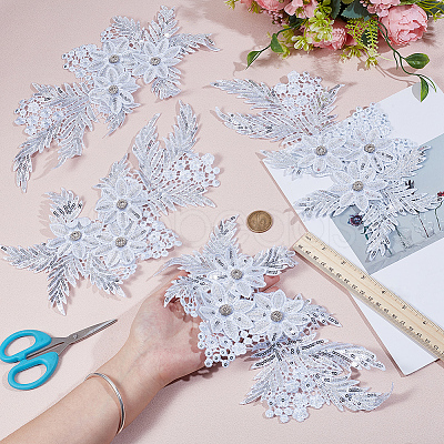 4Pcs Flower & Leaf Polyester and Plastic Applqiues PATC-CY0001-49A-1