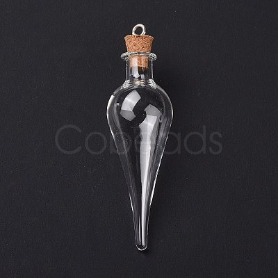 Teardrop Glass Cork Bottle Big Pendants LS-AJEW-A041-01C-1