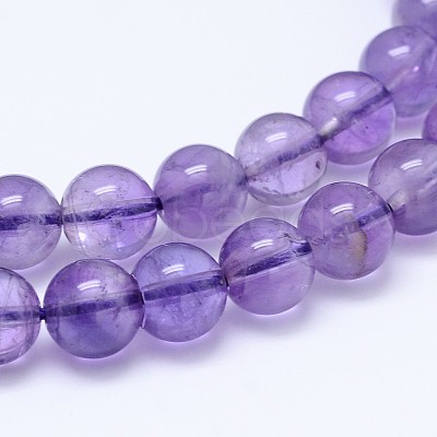 Natural Amethyst Round Bead Strands G-M212-6mm-01A-1