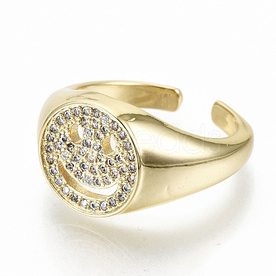 Brass Micro Pave Clear Cubic Zirconia Cuff Rings RJEW-S044-077-NF-1