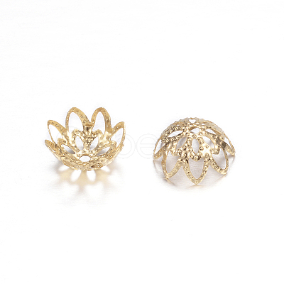 Ion Plating(IP) 304 Stainless Steel Flower Fancy Bead Caps STAS-G085-16G-1