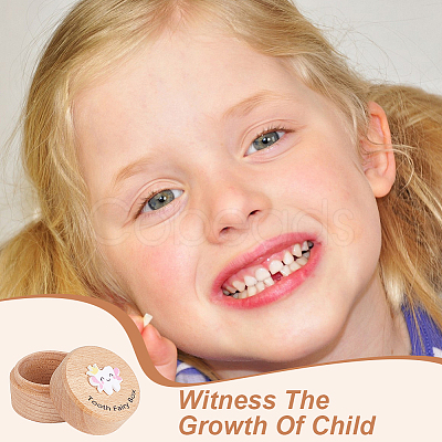 Round Printed Wood Baby Tooth Keepsake Cases with Lids CON-WH0113-12C-1