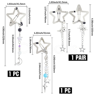 4Pcs 4 Styles Star Alloy Snap Hair Clips PHAR-CY0001-06-1