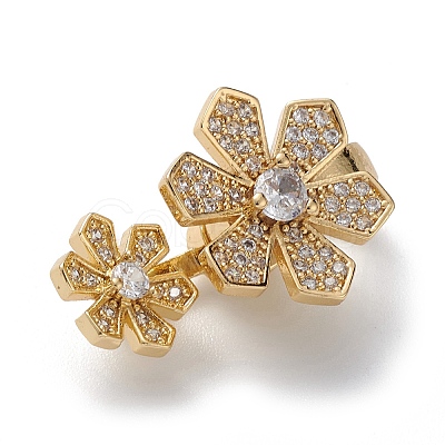 Rack Plating Flower Brass Pave Clear Cubic Zirconia Fold Over Magnetic Clasps KK-C019-21G-1