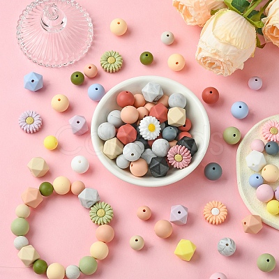 48Pcs 14 Styles Food Grade Eco-Friendly Silicone Focal Beads DIY-YW0008-83A-1