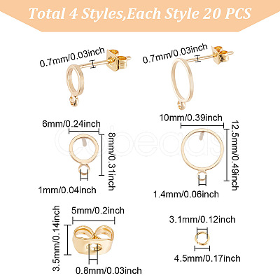 GOMAKERER 20Pcs 2 Styles Brass Ring Stud Earring Findings DIY-GO0001-16-1