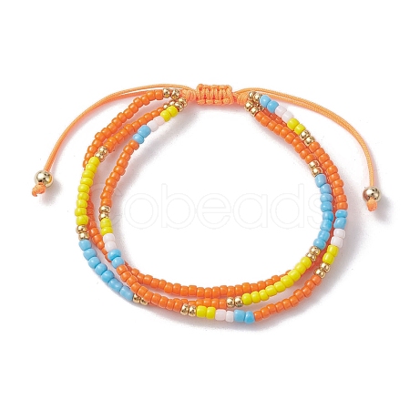 Adjustable Glass Seed Beaded Triple Layer Multi-strand Bracelet BJEW-MZ00048-04-1