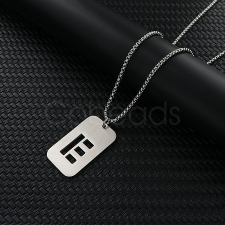 Rectangle with Hollow Out Letter 201 Stainless Steel Pendant Necklaces FS-WG34D20-02-1