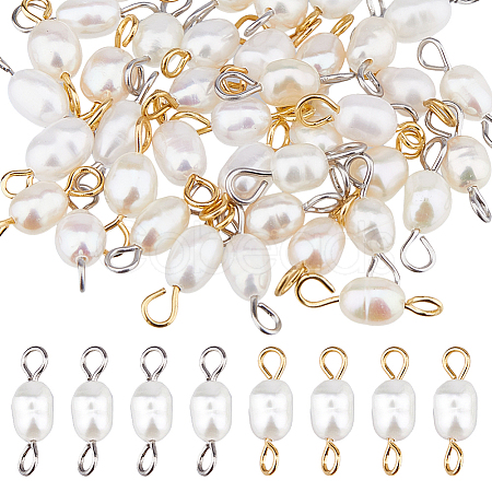 40Pcs 2 Colors Natural Cultured Freshwater Pearl Links Connector Charms PALLOY-DC00035-1