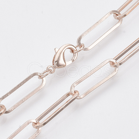 Brass Flat Oval Paperclip Chain Necklace Making MAK-S072-07B-RG-1