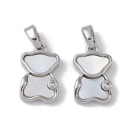 Brass & Shell & Clear Cubic Zirconia Pendants KK-G497-15P-1