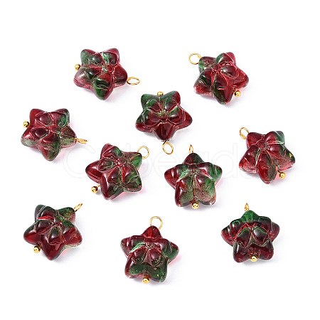 10Pcs Star with Bowknot Glass Pendants PALLOY-YW00059-06-1