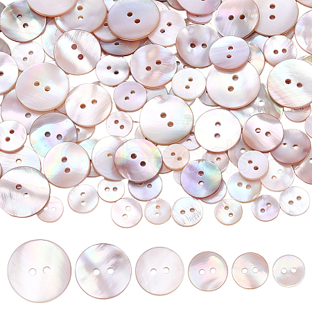 120Pcs 6 Styles Dyed Natural Shell Buttons BUTT-ME0001-42-1