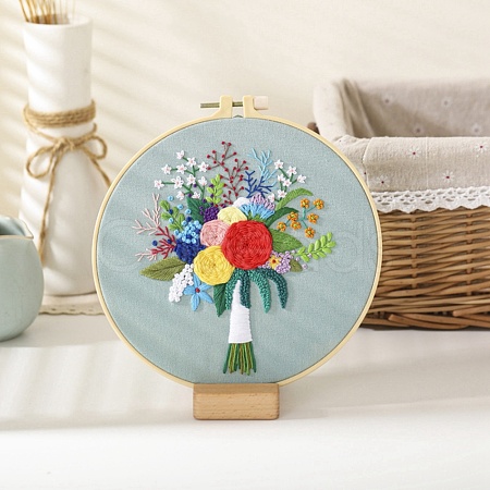 DIY Bouquet Pattern Embroidery Kit DIY-O021-14A-1