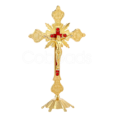 Religion Alloy Crucifix Cross Statue Display Decorations DJEW-WH0043-92-1