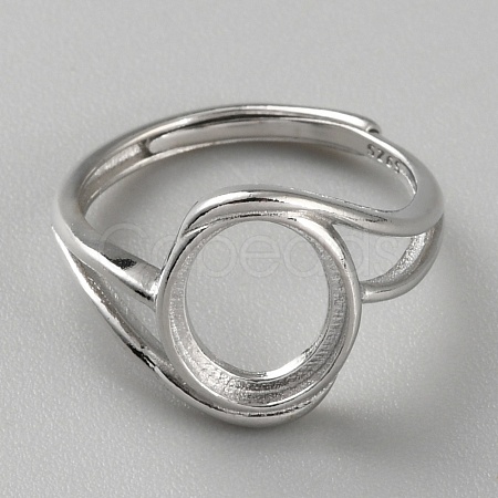 Rhodium Plated 925 Sterling Silver Adjustable Ring Components FIND-WH0152-692P-1