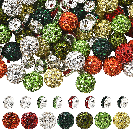 Christmas Theme 84Pcs 7 Colors Handmade Polymer Clay Rhinestone Round Beads RB-PA0001-06-1