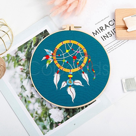 DIY Woven Net/Web with Feather Pattern Embroidery Kit DIY-O021-20-1
