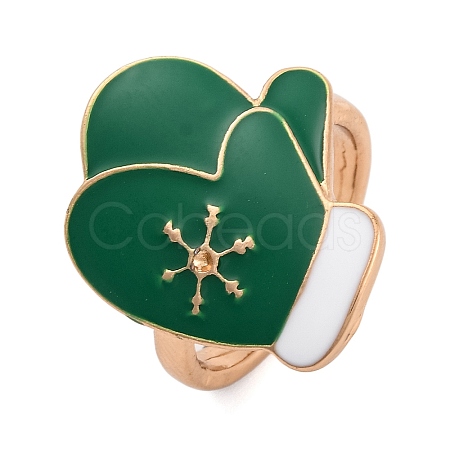 Christmas Theme Alloy Enamel Open Cuff Ring RJEW-C106-02E-KCG-1
