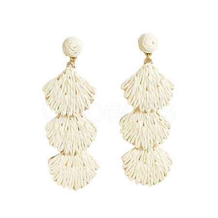 Bohemian Style Raffia Shell Shape Dangle Stud Earrings FS-WG568BC-09-1