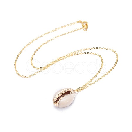 Electroplate Cowrie Shell Pendant Necklaces X-NJEW-JN02370-1
