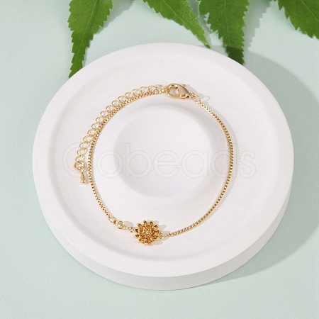 Brass Micro Pave Cubic Zirconia Birthday Flower Link Bracelets BJEW-U031-01G-11-1