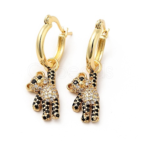 Cubic Zirconia Bear Dangle Hoop Earrings EJEW-F288-10A-G-1