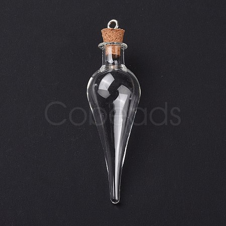 Teardrop Glass Cork Bottle Big Pendants LS-AJEW-A041-01C-1