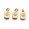 Brass Charms, with Cubic Zirconia and Jump Rings, Rectangle with Flower, Clear, Golden, 13x8x2mm, Hole: 3mm