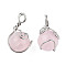 Natural Rose Quartz Pendants, with Platinum Plated Brass Wire Wrapped, Round Charm, 28.5~34x18.5~20x17~19mm, Hole: 4~5.5mm