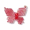 Glass Seed Beaded Pendants, with 304 Stainless Steel Jump Rings, Butterfly, Red, 33x24x6mm, Hole: 2mm