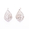 Iron Pendants, with Crystal Rhinestone inside, Teardrop, Platinum, 25.5x14x13mm, Hole: 1.2mm