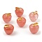 Cherry Quartz Glass Teacher Apple Charms, with Golden Plated Brass Snap on Bails, 14.5x14mm, Hole: 6.5x4mm