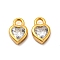 Real 18K Gold Plated 925 Sterling Silver Charms, with Clear Cubic Zirconia, with S925 Stamp, Heart, 6x4x2mm, Hole: 1.2mm