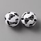 Sport Theme Opaque Resin Beads, Round with Black Badminton Pattern, White, 18mm, Hole: 2.4mm